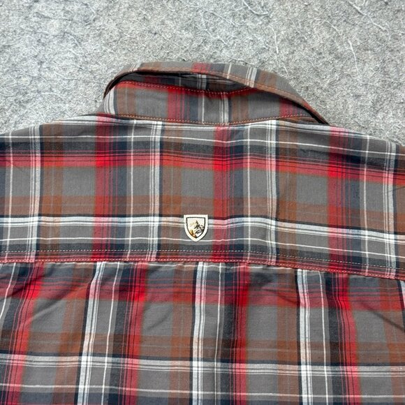 Kuhl Styk Shirt Men M Brown Gray Red Plaid Tapered Button Up Short Sleeve Nylon - Picture 10 of 15